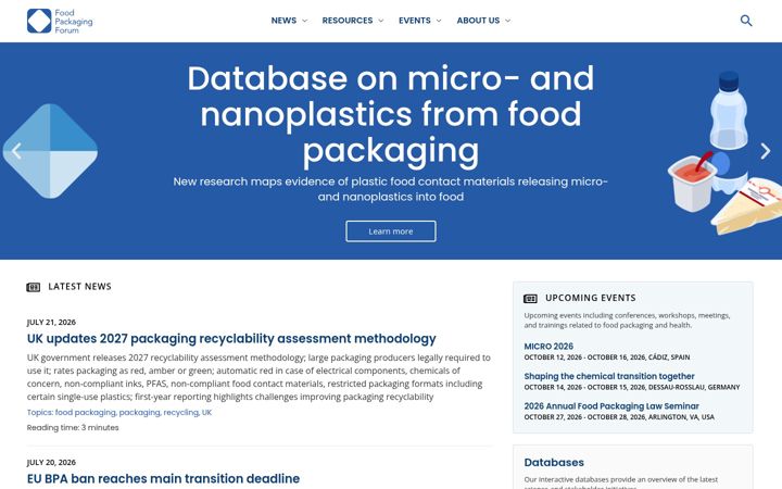Snímek obrazovky foodpackagingforum.org