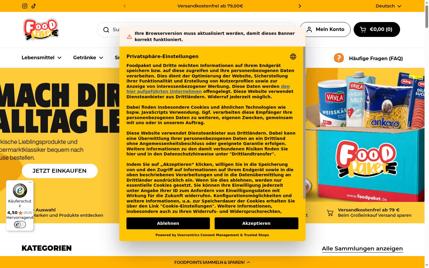 Screenshot tal-banner tal-kunsens muri qabel kwalunkwe interazzjoni