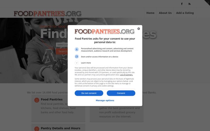 Screenshot του foodpantries.org