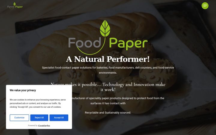 Snímek obrazovky foodpaper.co.uk