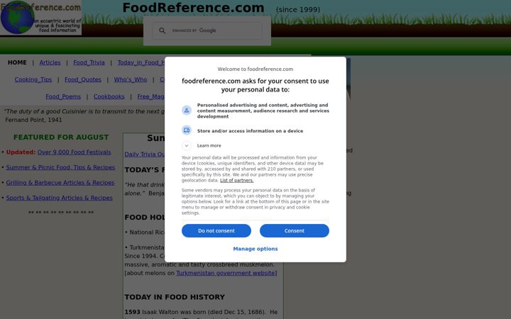 Screenshot of foodreference.com
