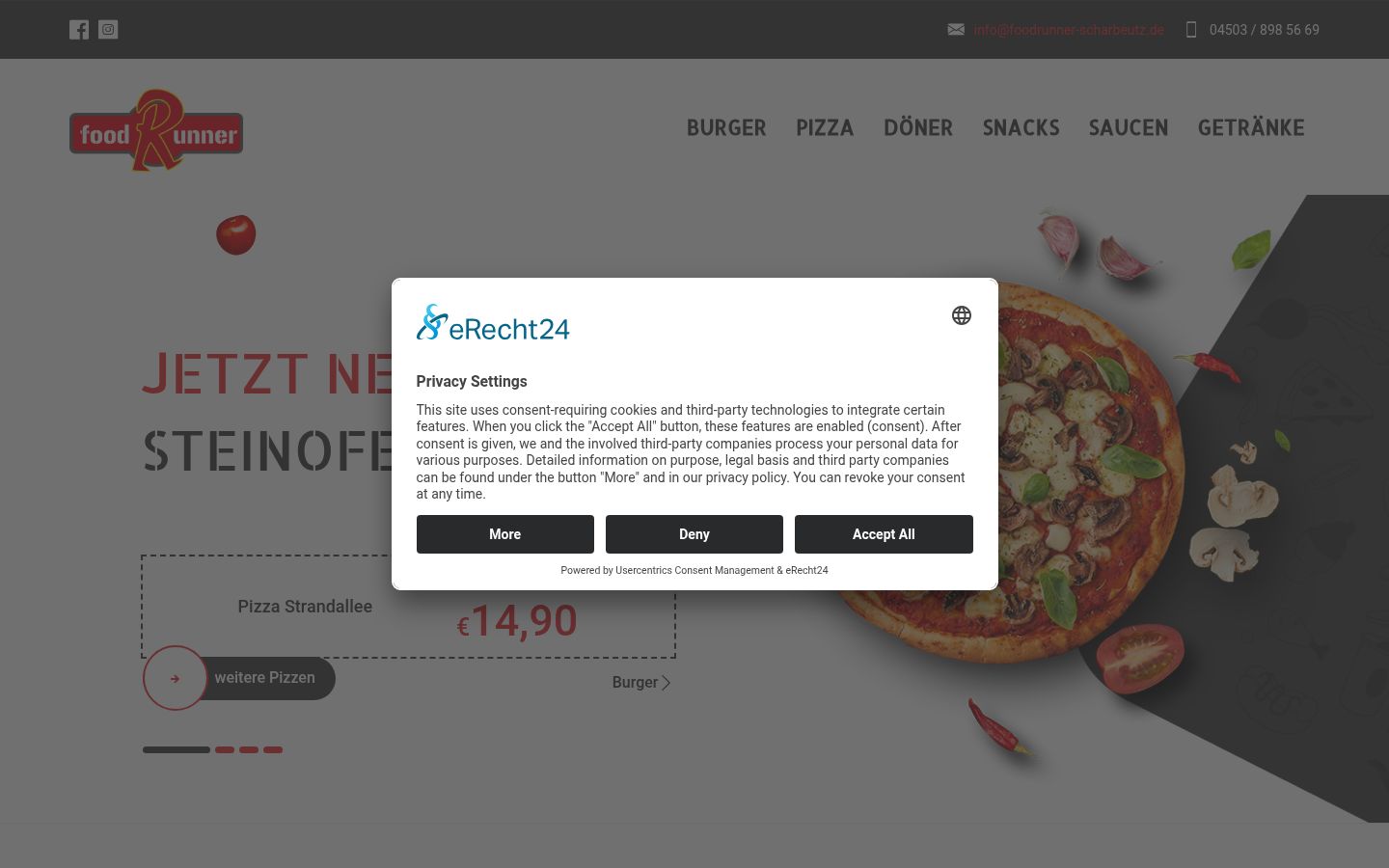 Screenshot des Einwilligungsbanners vor jeglicher Interaktion