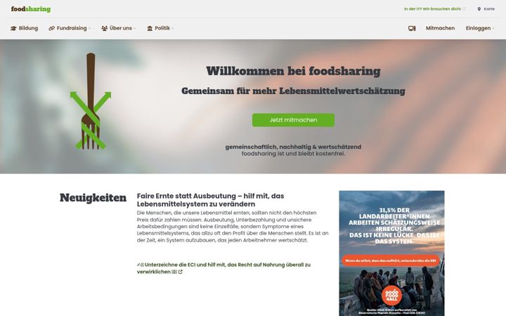 Screenshot ta' foodsharing.de
