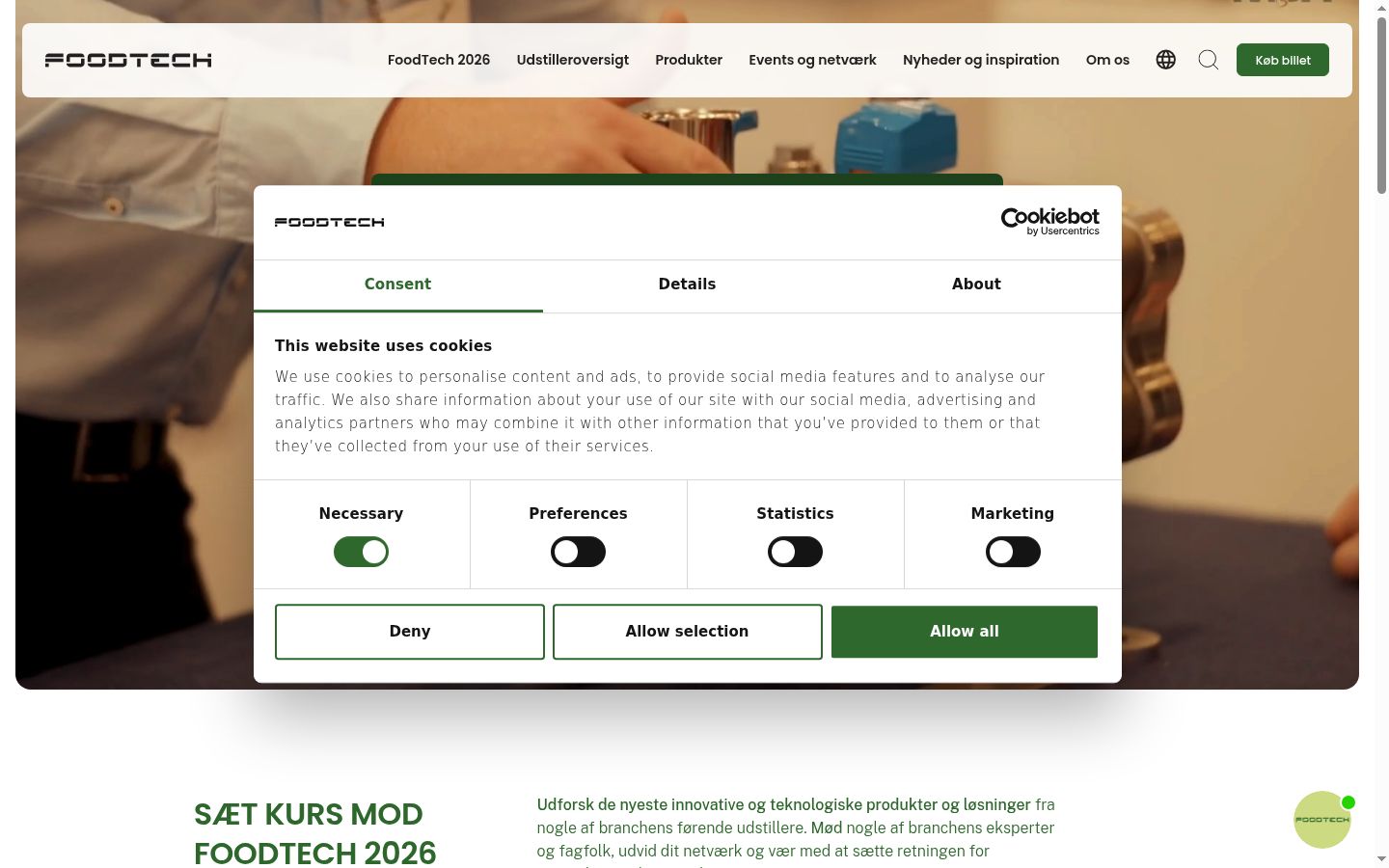 Ekrānuzņēmums ar piekrišanas baneri, kas tika rādīts pirms jebkādas mijiedarbības