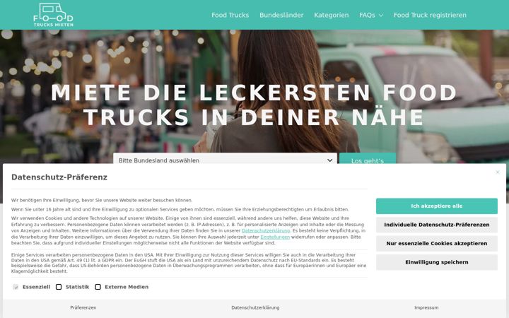 Kuvakaappaus sivustosta foodtrucksmieten.de