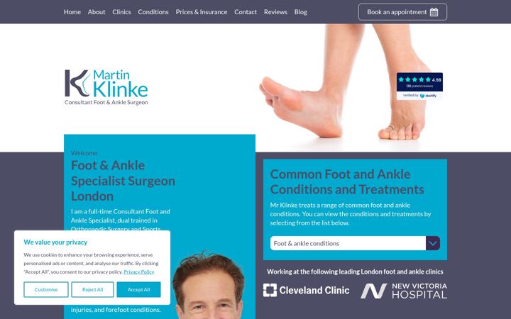 Screenshot of footanklelondon.com
