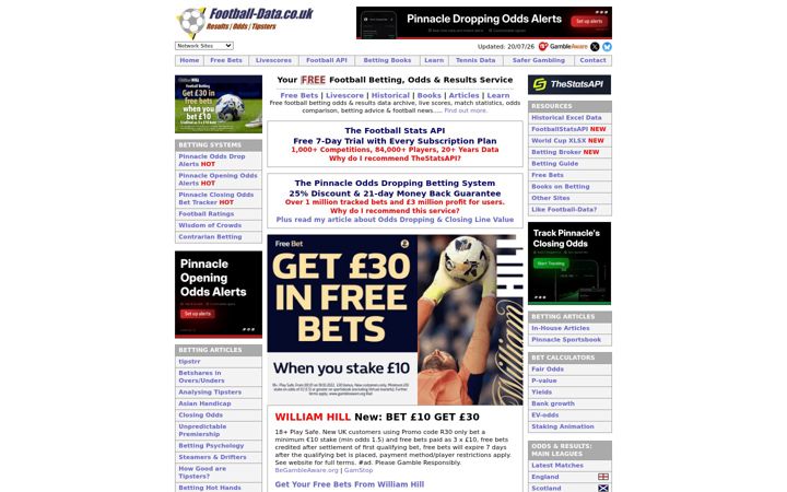 Screenshot of football-data.co.uk