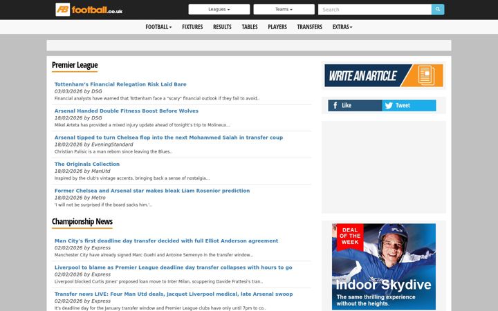 Screenshot of football.co.uk