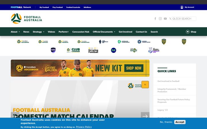 Screenshot of footballaustralia.com.au
