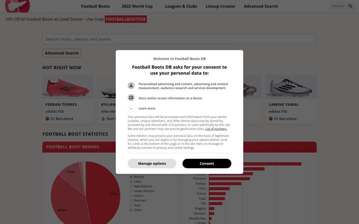 Screenshot of footballbootsdb.com