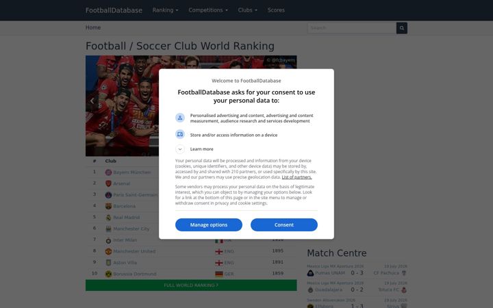 Screenshot of footballdatabase.com