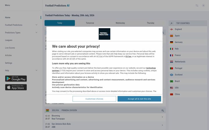 Screenshot of footballpredictions.ai