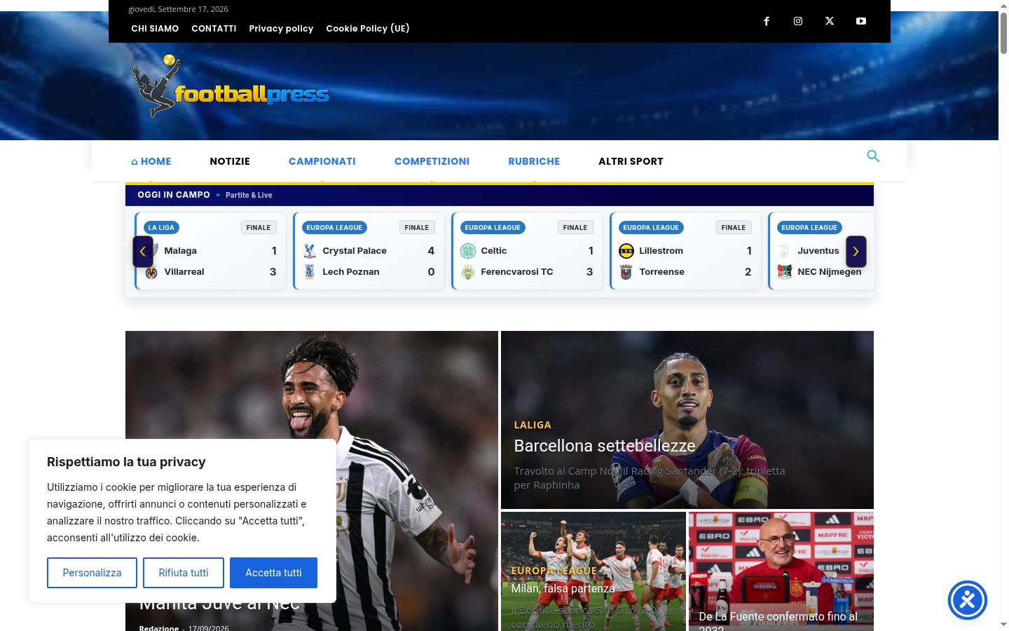 Screenshot del banner di consenso mostrato prima di qualsiasi interazione