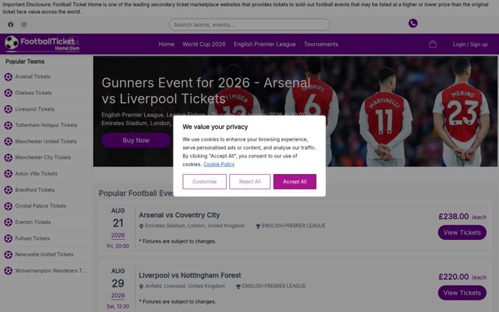 Screenshot of footballtickethome.com