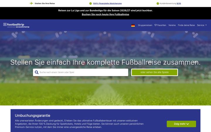 Snímek obrazovky footballtrip.ch