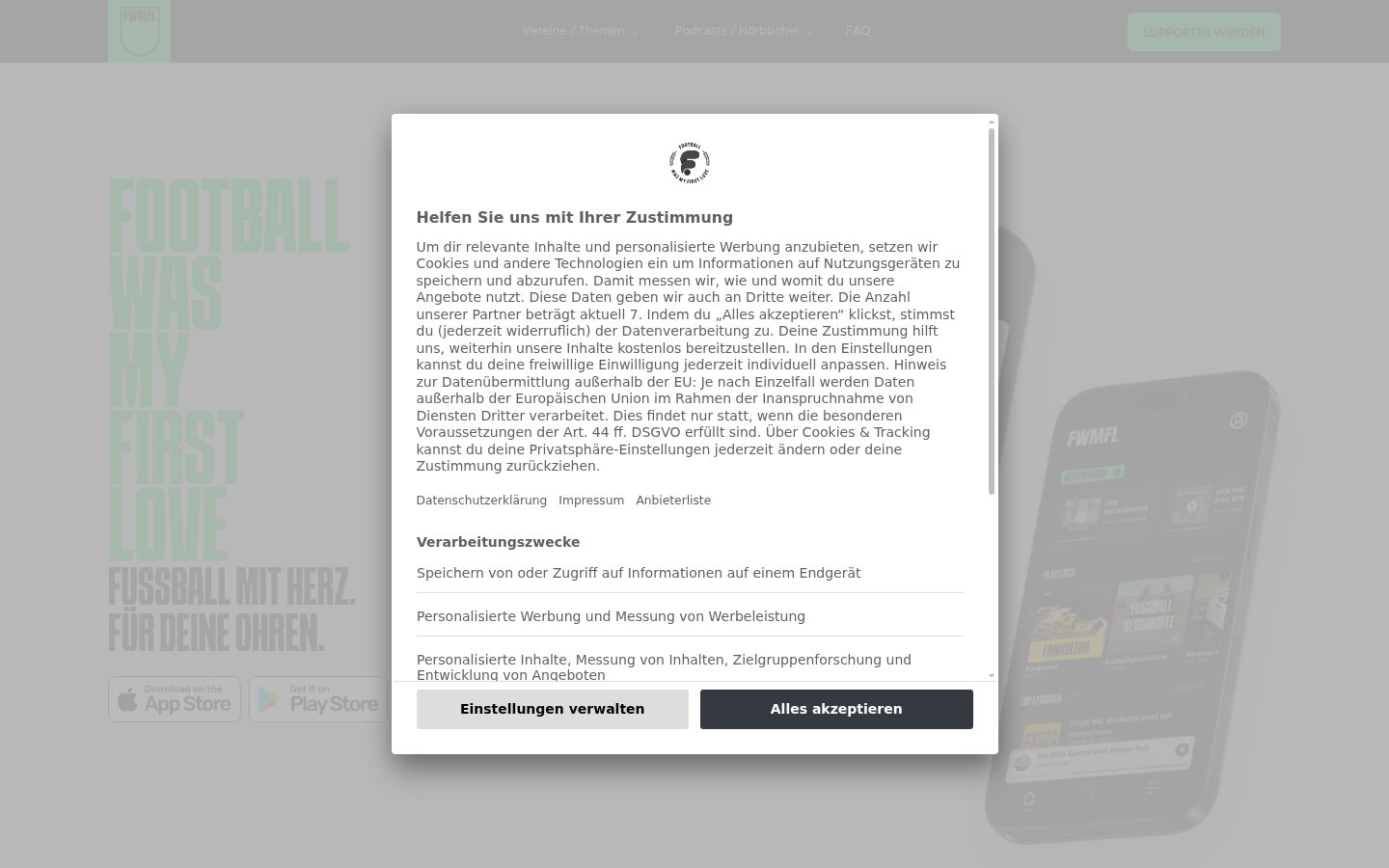 Screenshot del banner di consenso mostrato prima di qualsiasi interazione