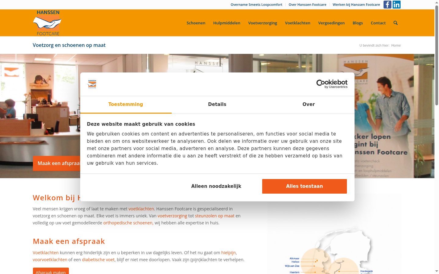 Captura de ecrã do banner de consentimento apresentado antes de qualquer interação