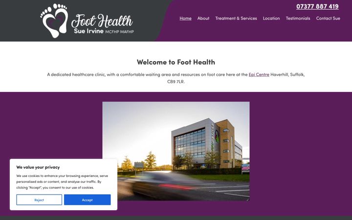Screenshot ta' foothealthbysueirvine.co.uk