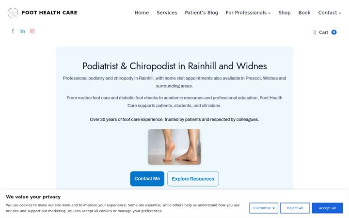 Screenshot ta' foothealthcare.co.uk