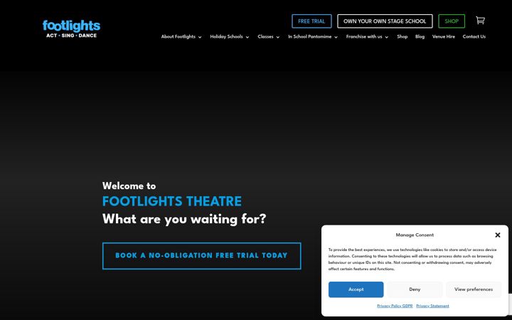 Screenshot ta' footlightstheatre.co.uk