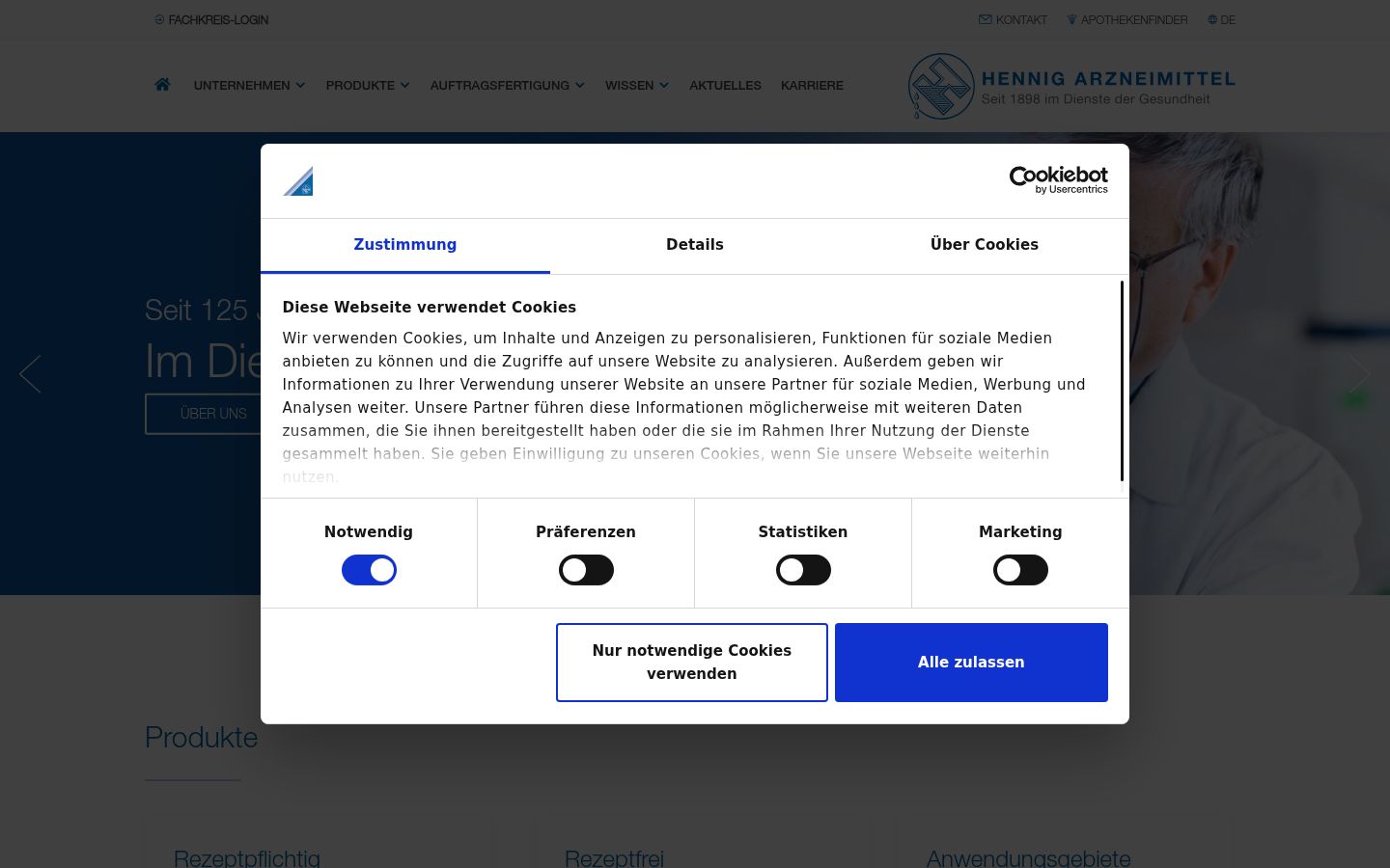Captura de ecrã do banner de consentimento apresentado antes de qualquer interação