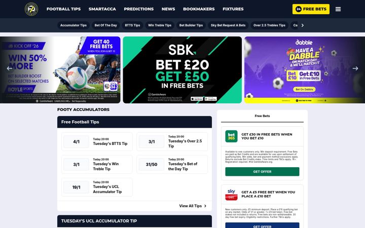 Screenshot of footyaccumulators.com