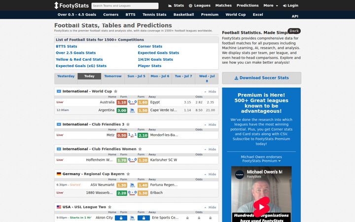 Képernyőkép: footystats.org