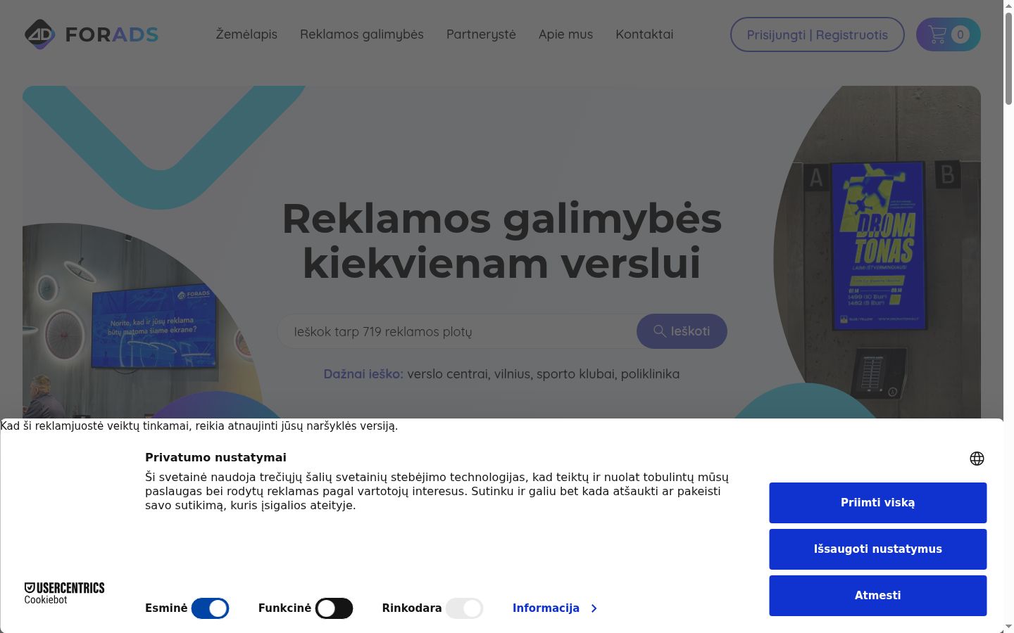 Snímek obrazovky baneru souhlasu zobrazeného před jakoukoli interakcí