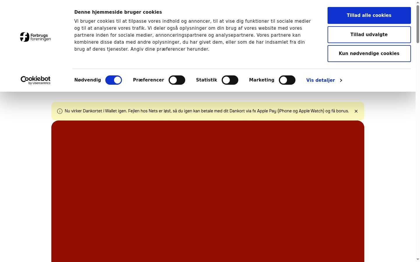 Skärmbild av samtyckesbannern som visades före någon interaktion