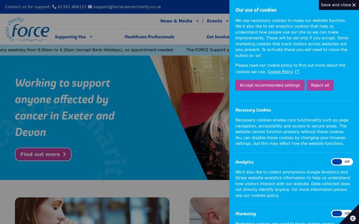 Screenshot ta' forcecancercharity.co.uk