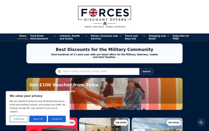 Screenshot ta' forcesdiscountoffers.co.uk