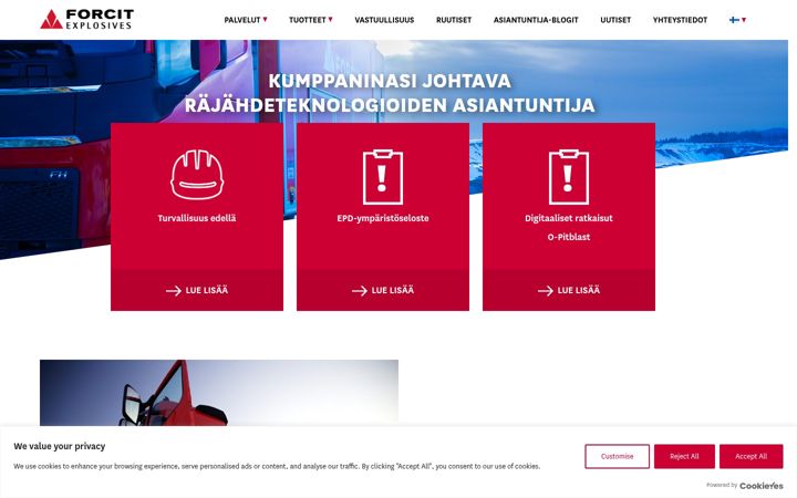 Kuvakaappaus sivustosta forcitexplosives.fi
