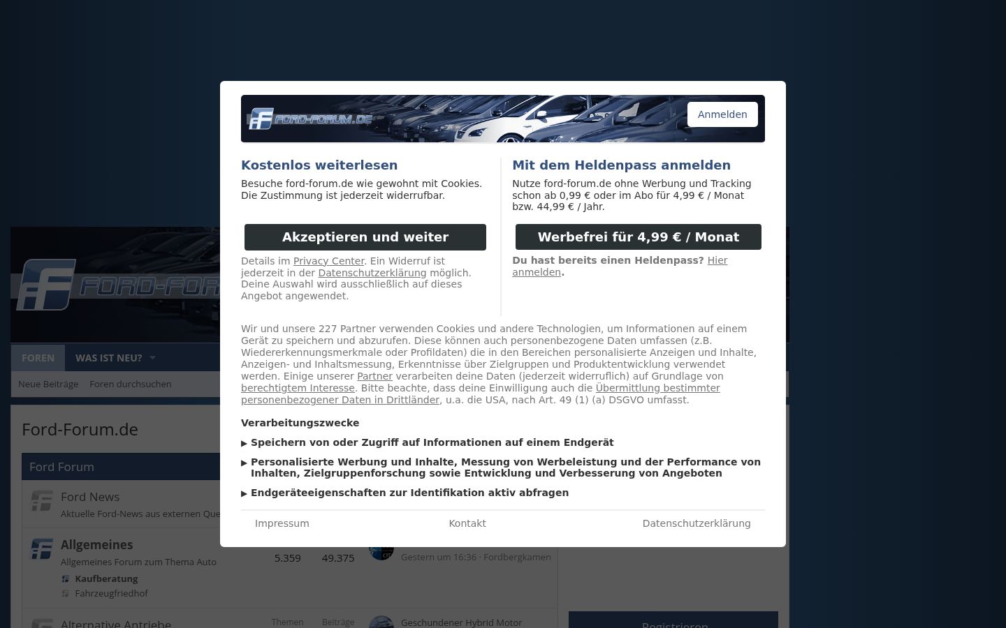Screenshot des Einwilligungsbanners vor jeglicher Interaktion