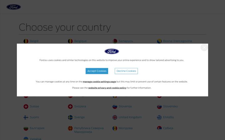 Screenshot van ford.eu