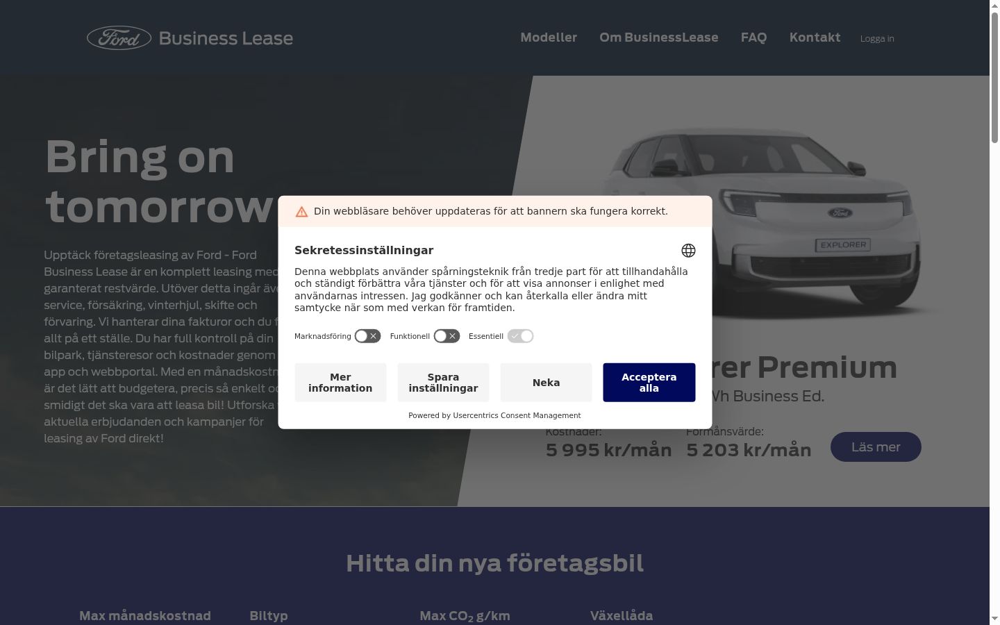 Screenshot del banner di consenso mostrato prima di qualsiasi interazione