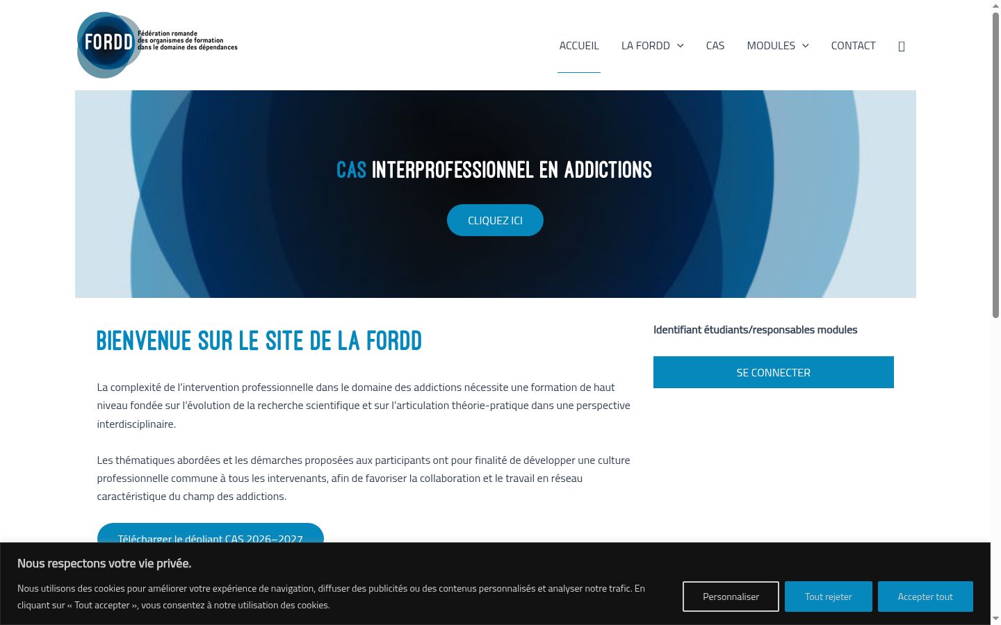 Capture d'écran de la bannière de consentement affichée avant toute interaction