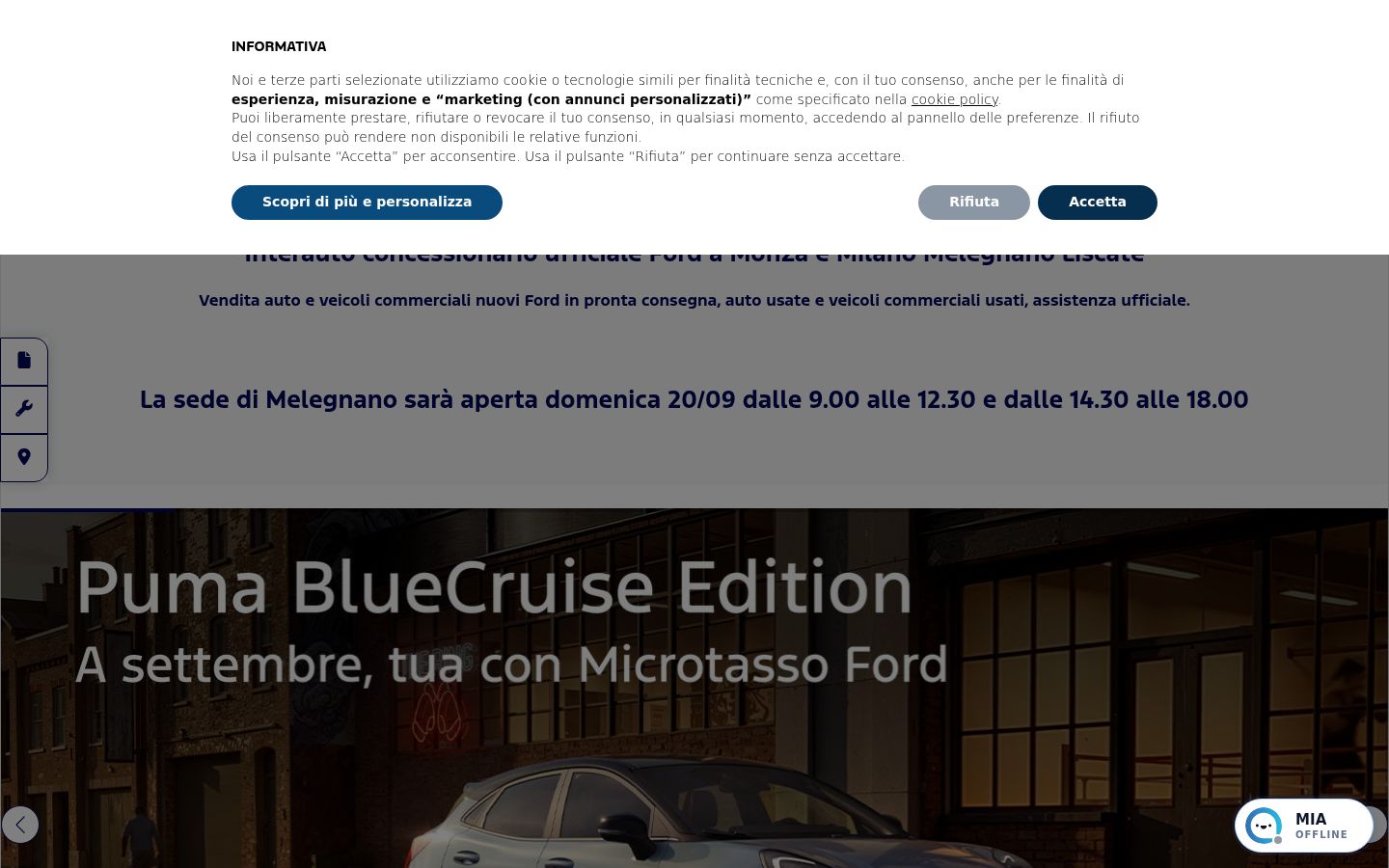 Screenshot del banner di consenso mostrato prima di qualsiasi interazione
