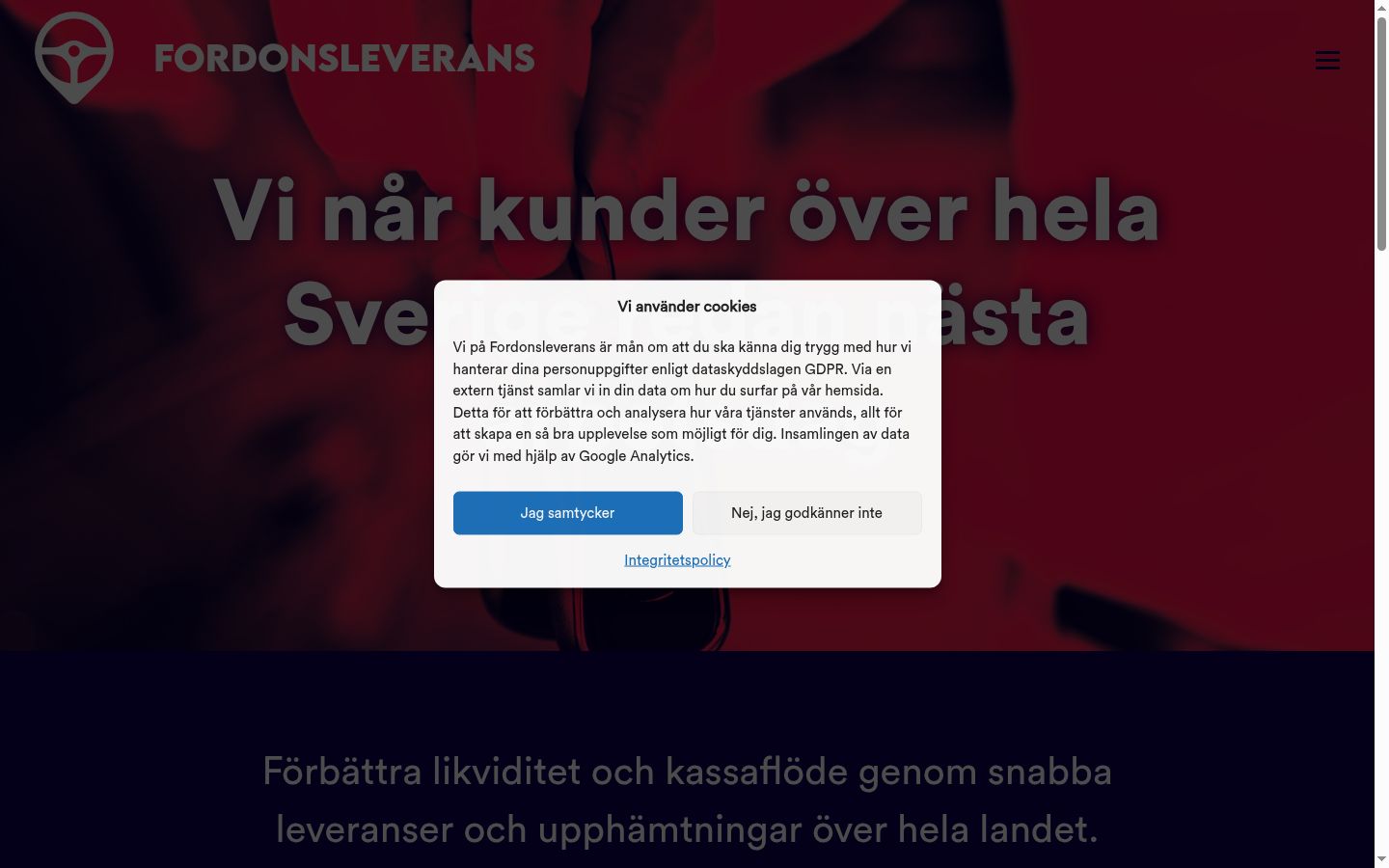 Kuvakaappaus suostumusbannerista, joka näytettiin ennen mitään vuorovaikutusta