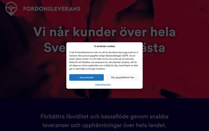 Screenshot of fordonsleverans.se