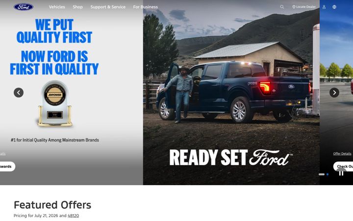 Екранна снимка на fordvehicles.com