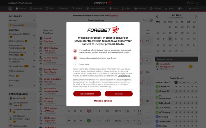 Screenshot του forebet.com