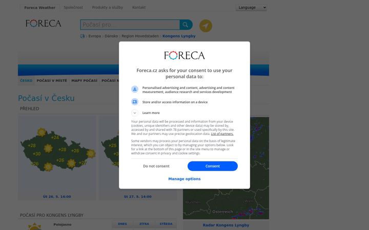 Screenshot of foreca.cz