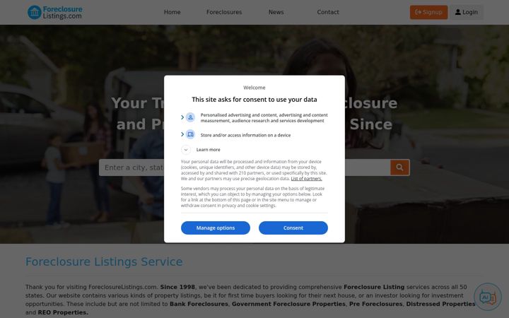 Screenshot του foreclosurelistings.com