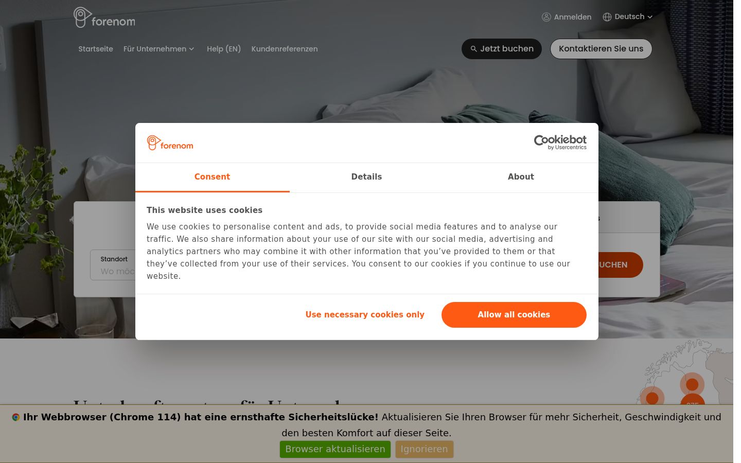 Screenshot des Einwilligungsbanners vor jeglicher Interaktion