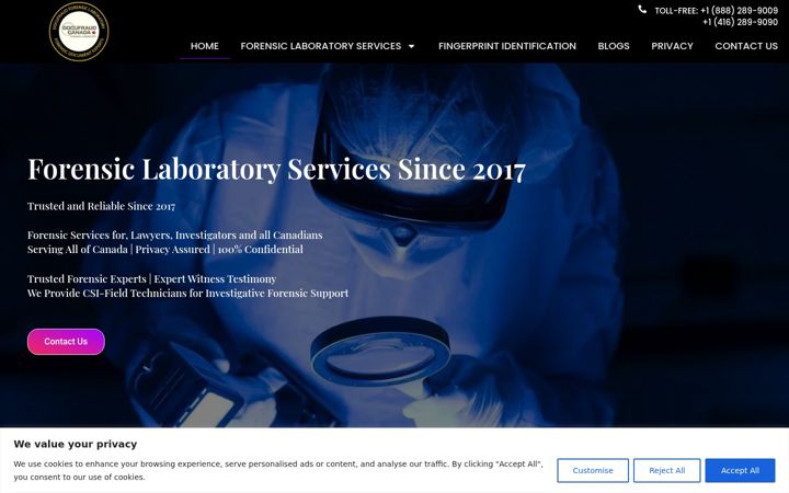 Screenshot of forensiclaboratory.ca