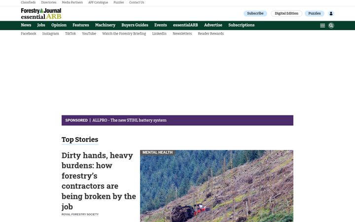 Snímek obrazovky forestryjournal.co.uk
