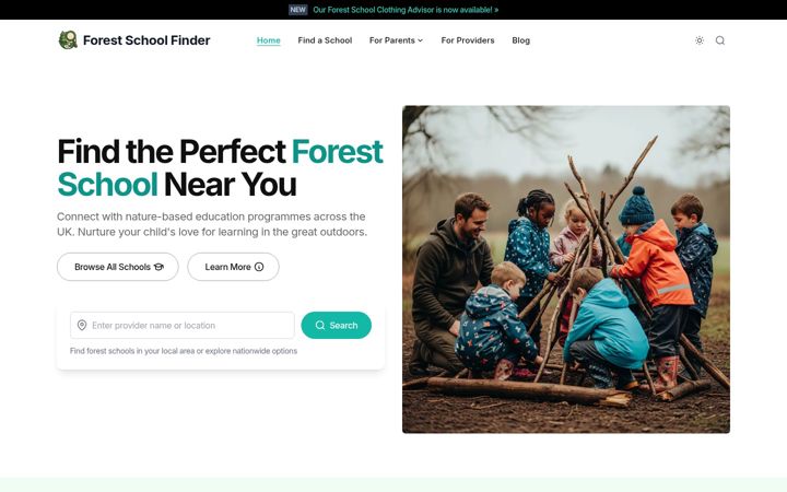 Screenshot of forestschoolfinder.co.uk