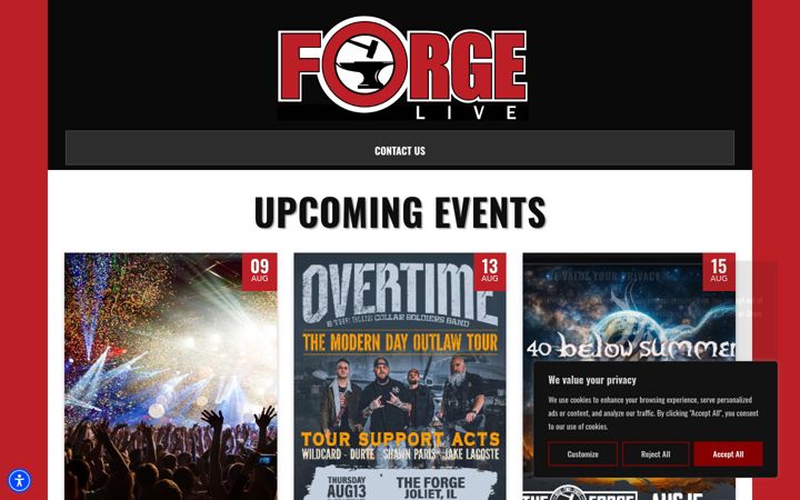 Screenshot of forgeliveproductions.com