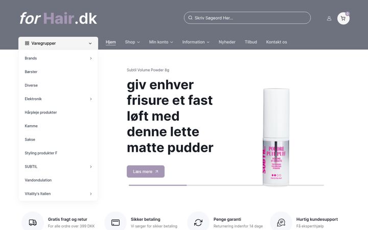 Screenshot of forhair.dk