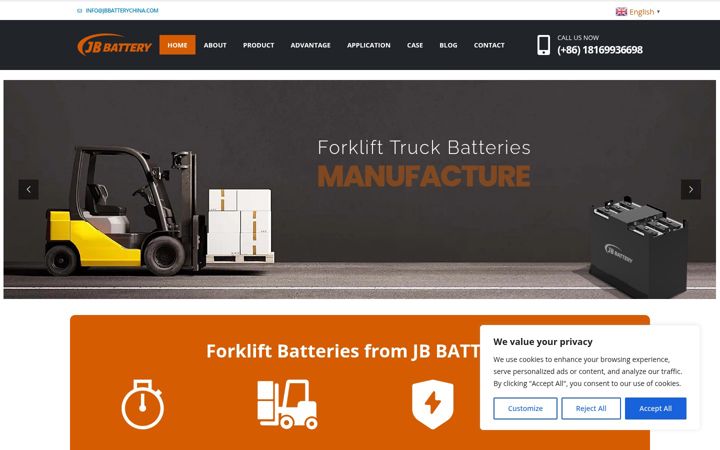 Screenshot of forkliftbatterymanufacturer.com